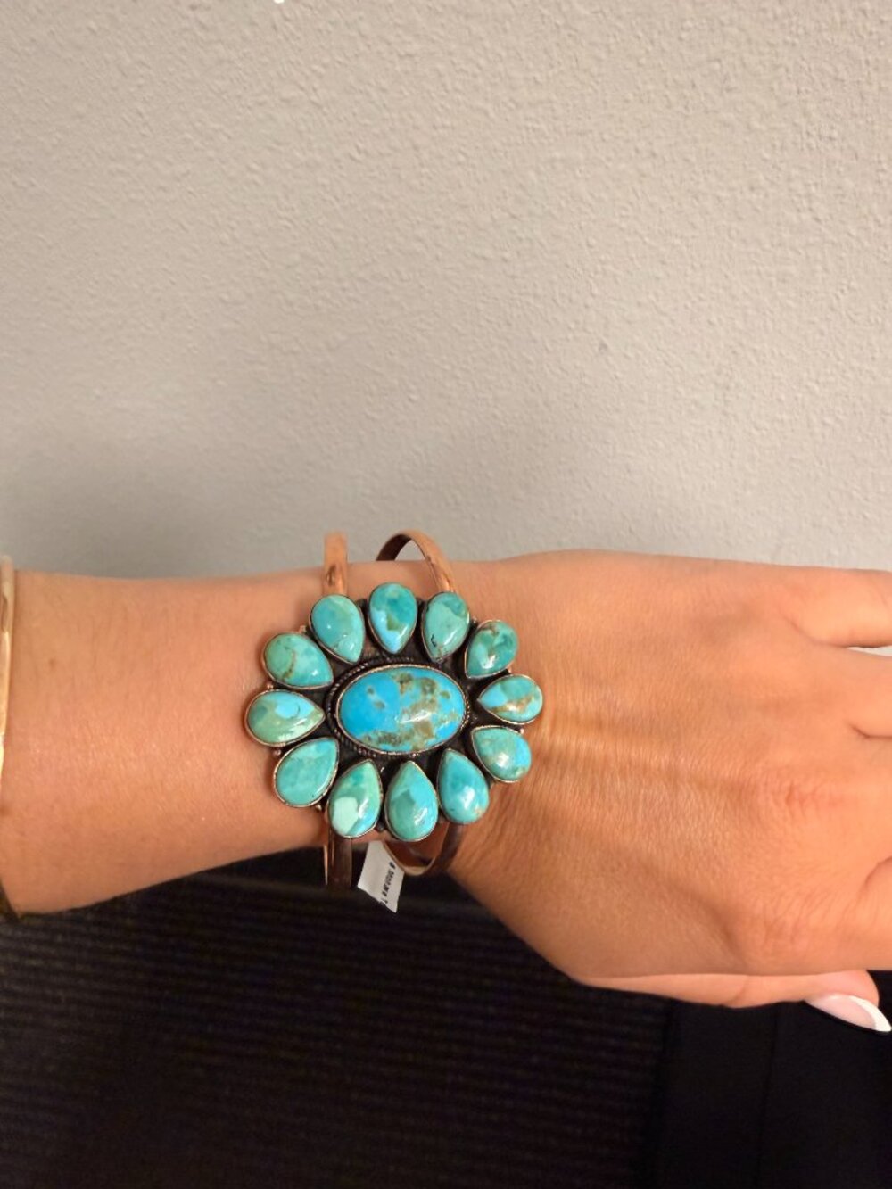 Mexican & Mohave Turquoise Copper Flower Cuff